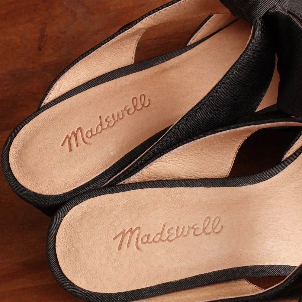 Madewell Heels Womens SZ 7 BLK Zoe Bow Mule Preppy Feminine Neutral Casual Shoes